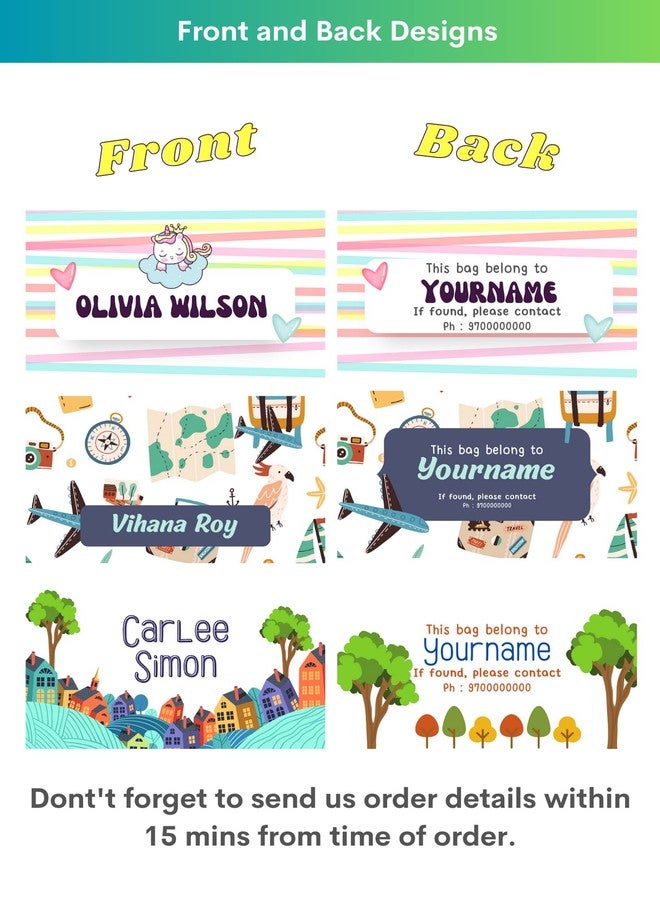 Yellow Nuts بطاقات تعريف الأمتعة الشخصية من يلو ناتس، حقائب مدرسية، ملصقات أسماء، حقائب سفر، بطاقات هوية سفر للأطفال (بنات وأولاد) - Image 2